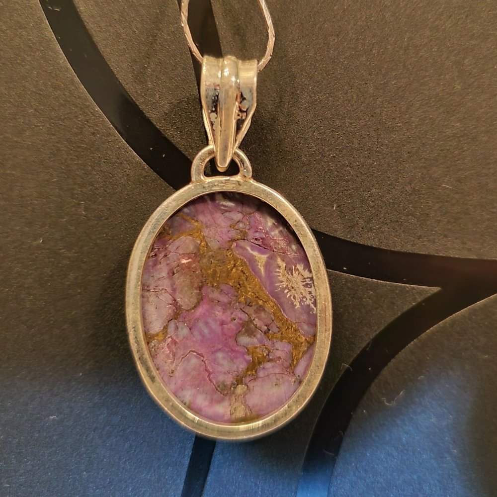 PURPLE  COPPER   TURQUOISE  STERLING  SILVER  PENDANT. - Picture 5 of 7